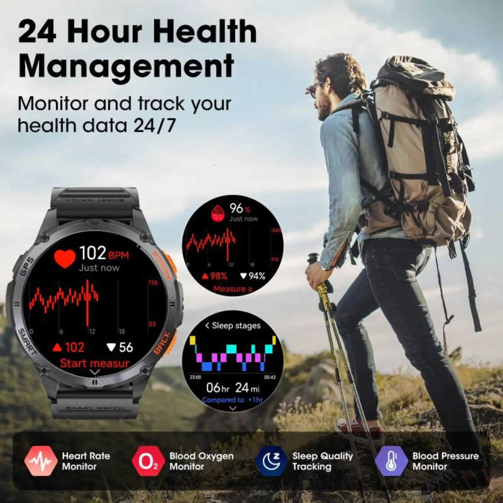 LIGE New Premium GPS Smart Watch Outdoor Altimeter Bareter AMOLED Sn Built-in GPS Cpass Military Sports Smartwatch Men C251203