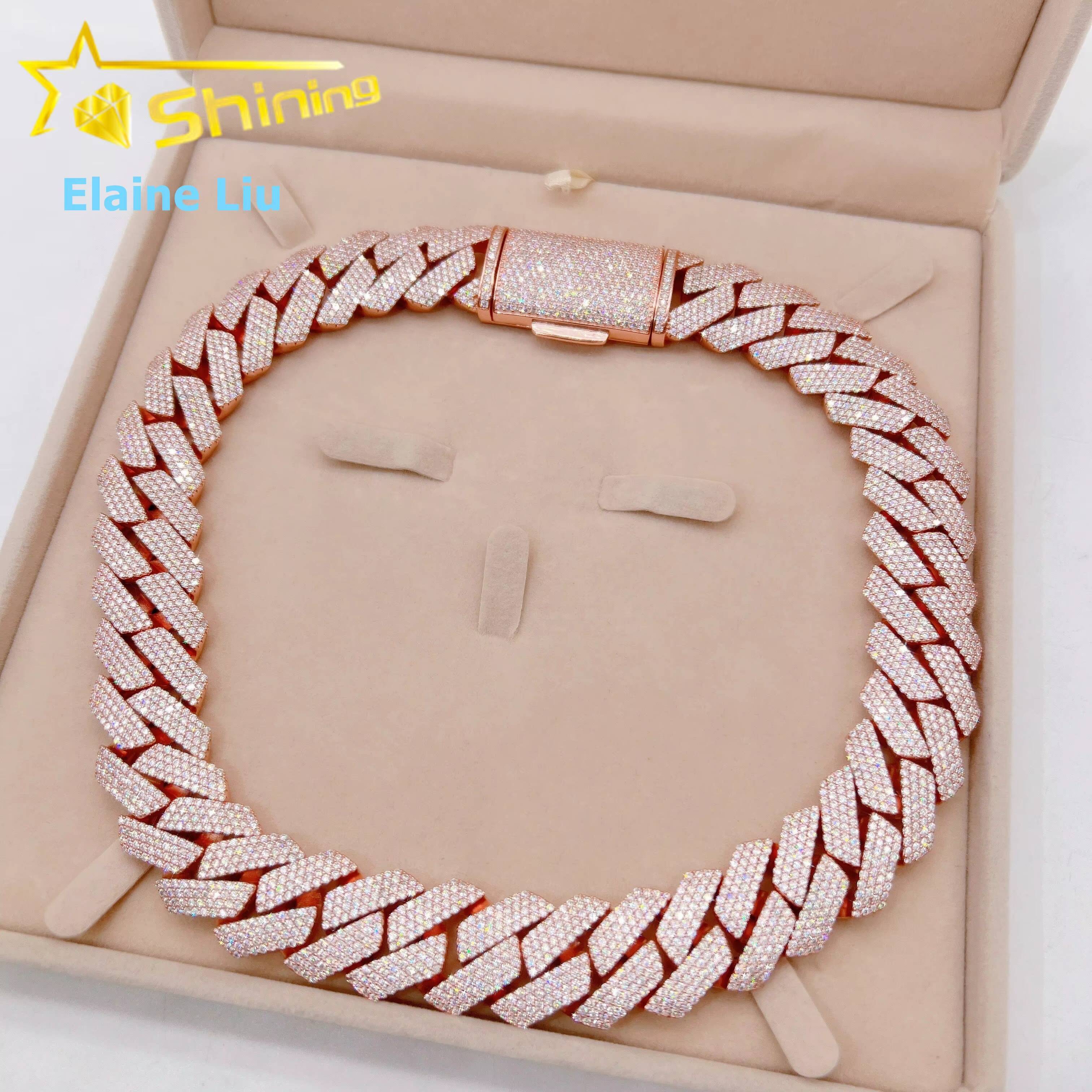 Custom VVS Moissanite Hip Hop Iced Out Fine Jewelry High Quality Diamond 22MM 925 Sterling Silver Cuban Link Chain Necklace