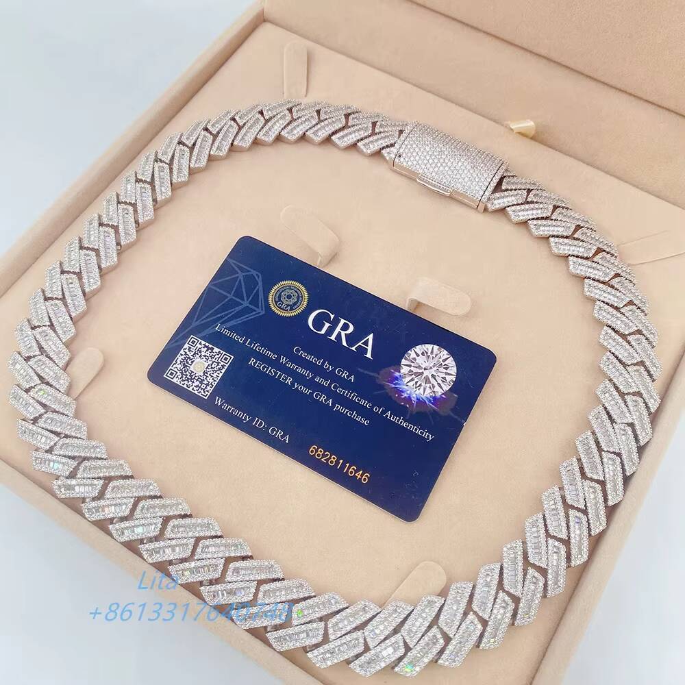 Fine Jewelry Heavy Luxury Hip Hop Vvs baguette Diamond Cuban Link Chain Custom Silver Chain Necklace