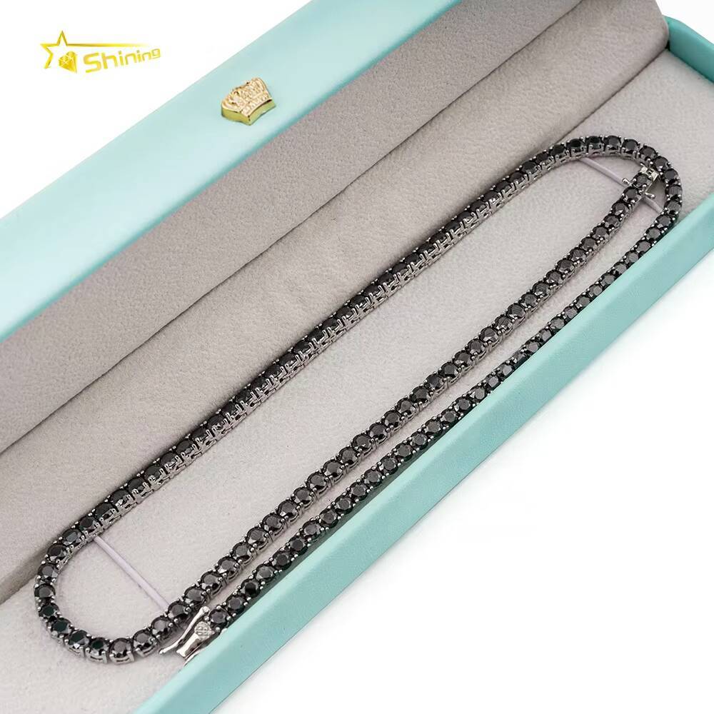 New Fashion Hip Hop Iced Out Men Necklace S925 Sterling Silver 3MM 4MM Black Colored Moissanite Tennis Chain