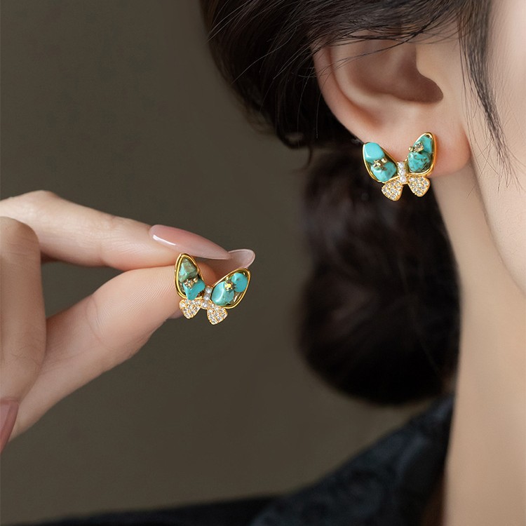 Real Gold Plated Silver Needle Zircon Butterfly Pearl Light Luxury High-end Earrings Design Sense Niche Autumn Winter Ear Jewelry - view 3