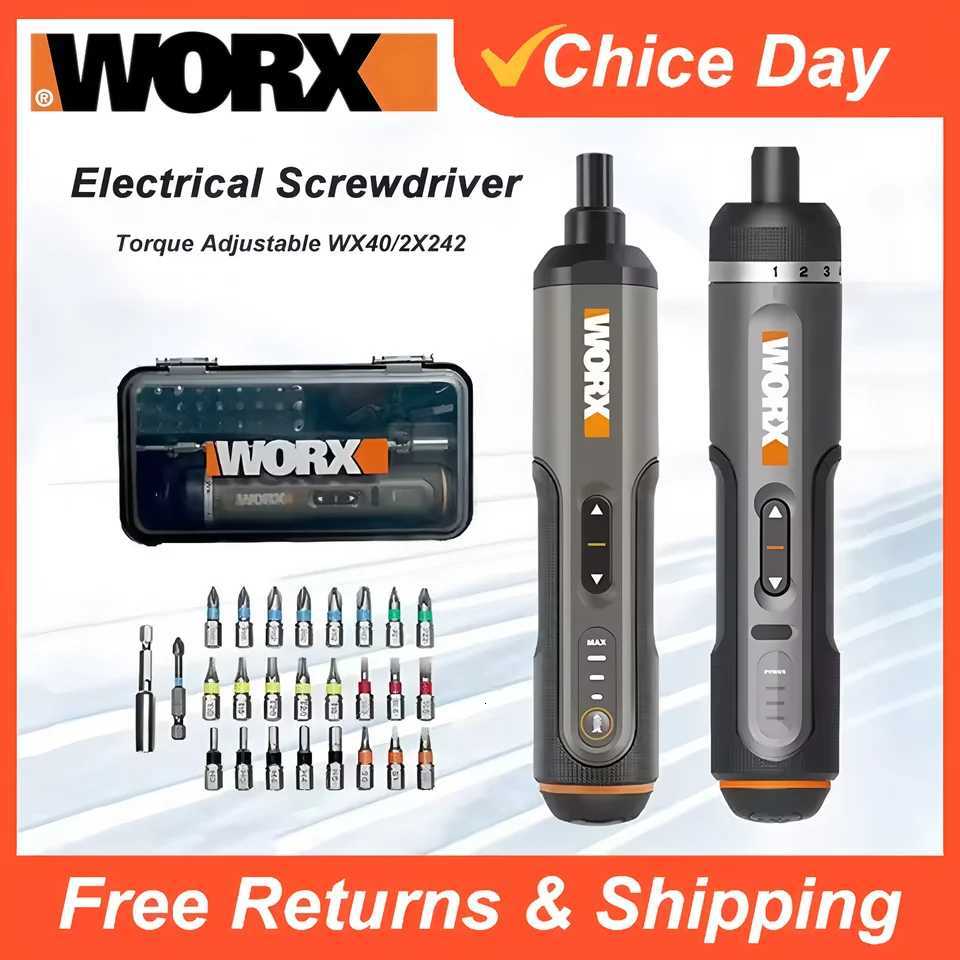 Worx 30 Bit Sets Power Tools WX242 Electrical Screwdriver Sets Smart Cordless drill Screwdrivers USB Rechargeable Handle 4V DIY X251203