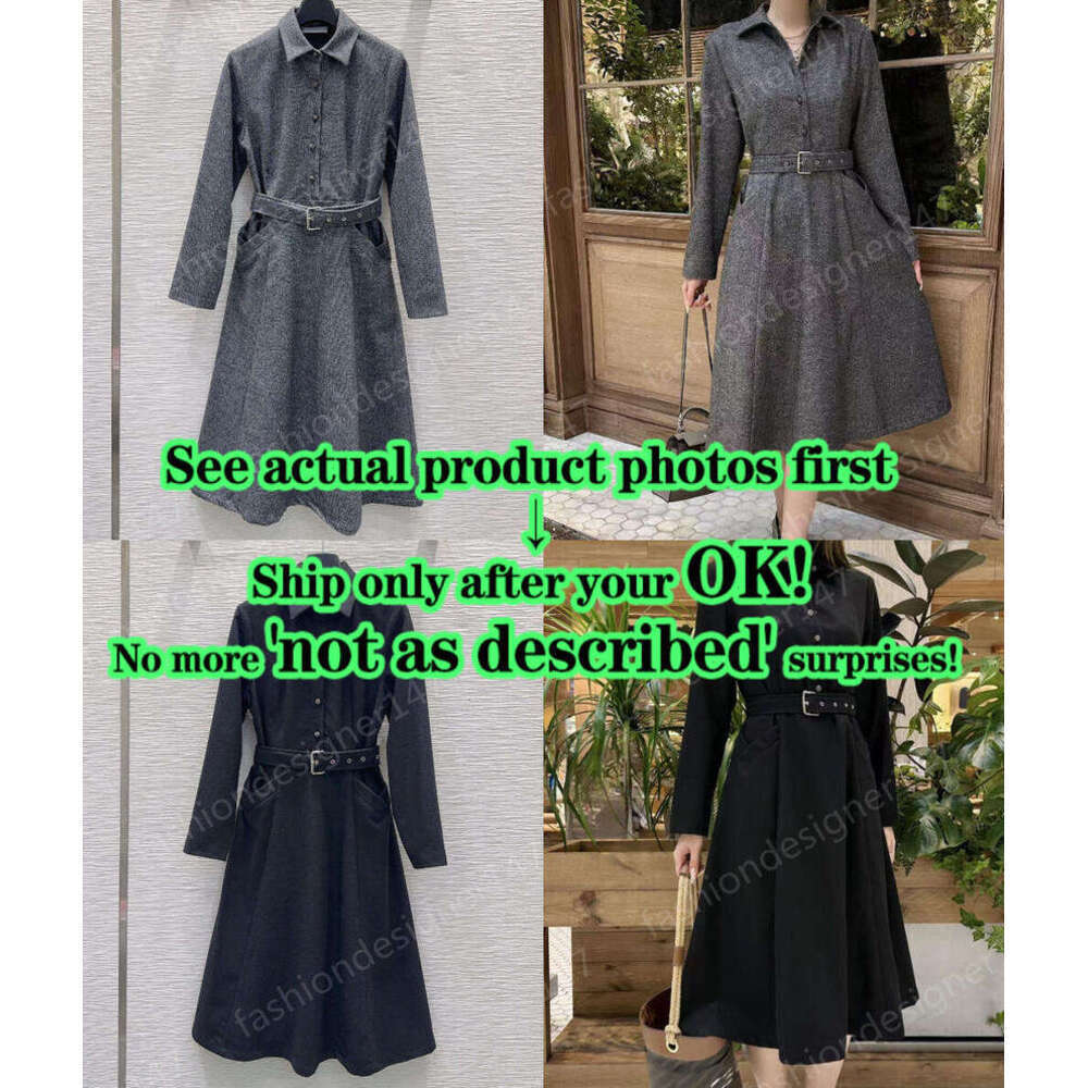 Brand Women Dress Designer Wool Blend Long Sleeve Skirt Women Dresses Fashion Logo Embroidery Detail Dress Waist Belts Casual Skirts Vacation Long Sleeve Dress