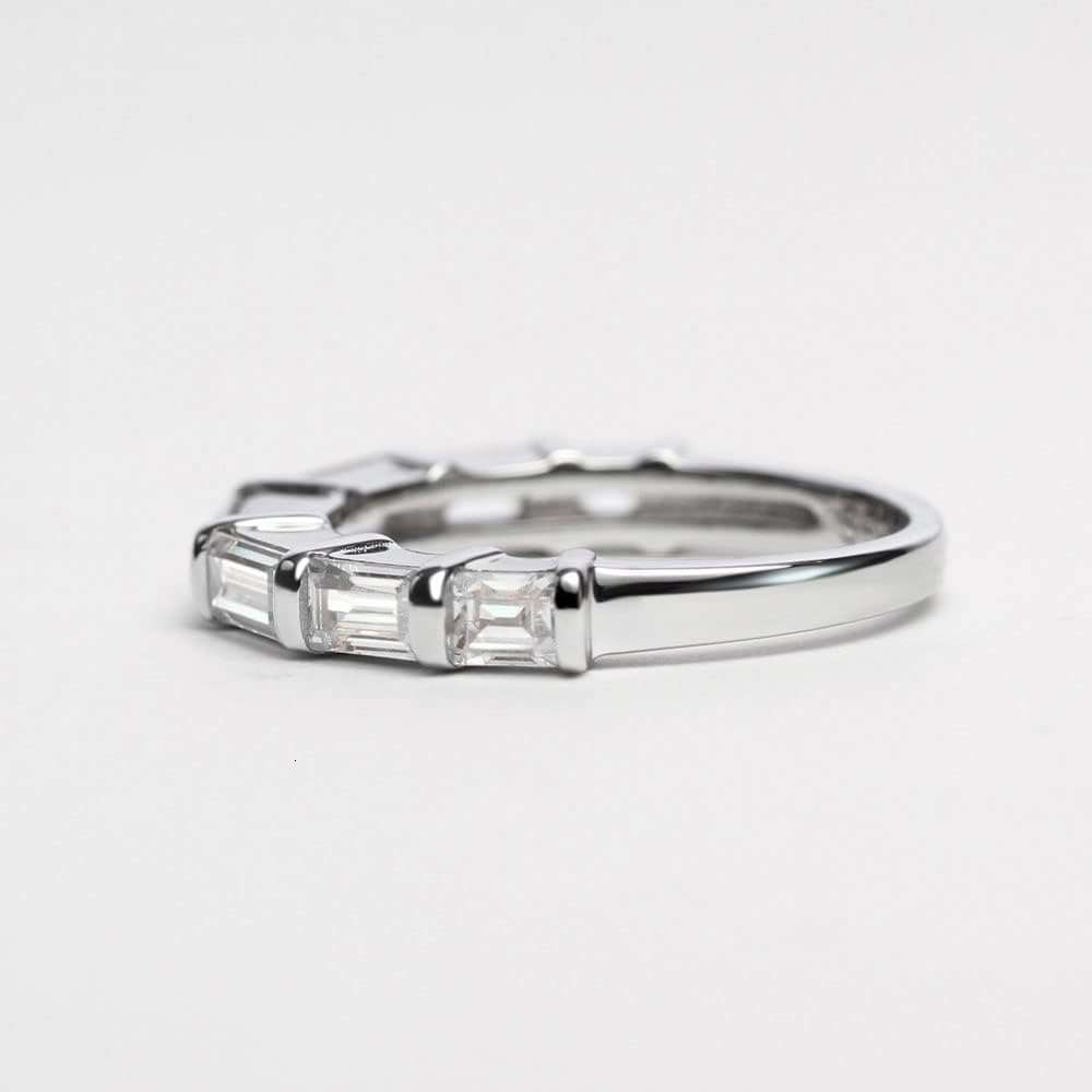 S925 Baguette Eternity Wedding Band Cubic Zirconia Stacking Sterling Silver Ring for Women