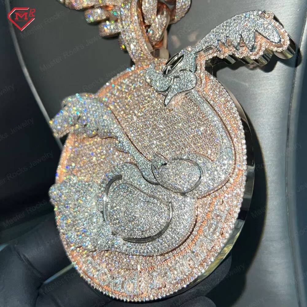 Custom Moissanite Round Pendant Cartoon Vvs Iced Out Diamond Sterling Silver 925 Moissanite Pendant