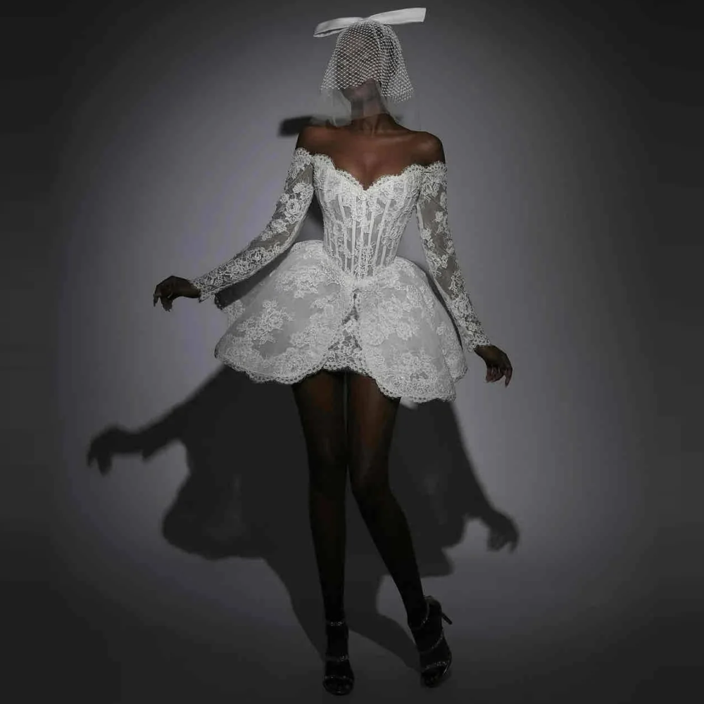 Classic Short Lace Wedding Dresses Long Sleeves Mini Length Bridal Gowns After Weddings Recepetion Dress Customized Plus Size Vestidos de Novia