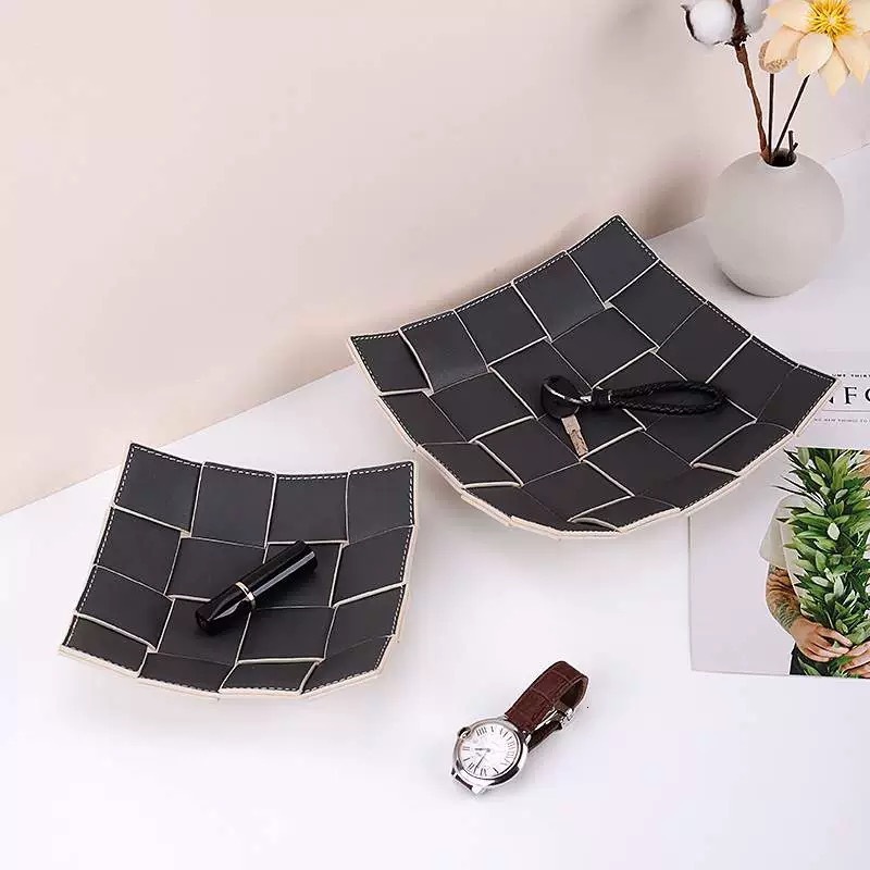 New Leather Storage Tray Home Organizer Tray Jewelry Storage Tray Leather Living Room Desktop Woven Storage Tray