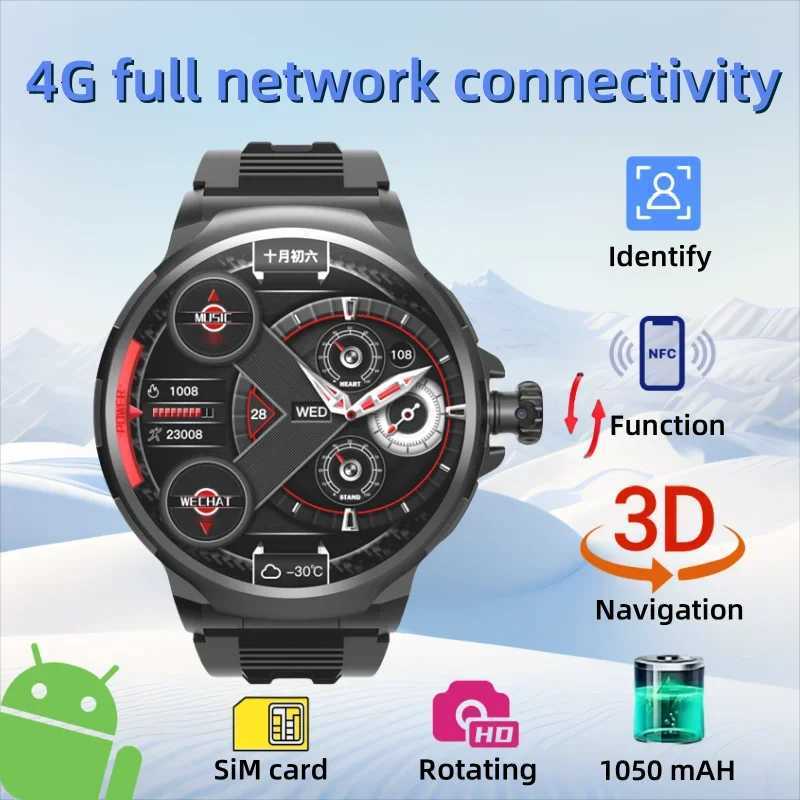 GT100 New Smartwatch 185-inch Display HD Sn Android OS 4G SIM Card 180 Rotating Camera WiFi Waterproof Smart Watch Men C251203