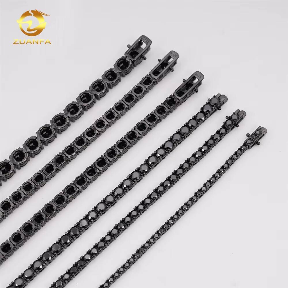 Wholesale Price Solid 925 Silver Hip Hop Jewelry Bracelet Necklace Iced Out 2 to 65mm Black VVS Moissanite Diamond Tennis Chain