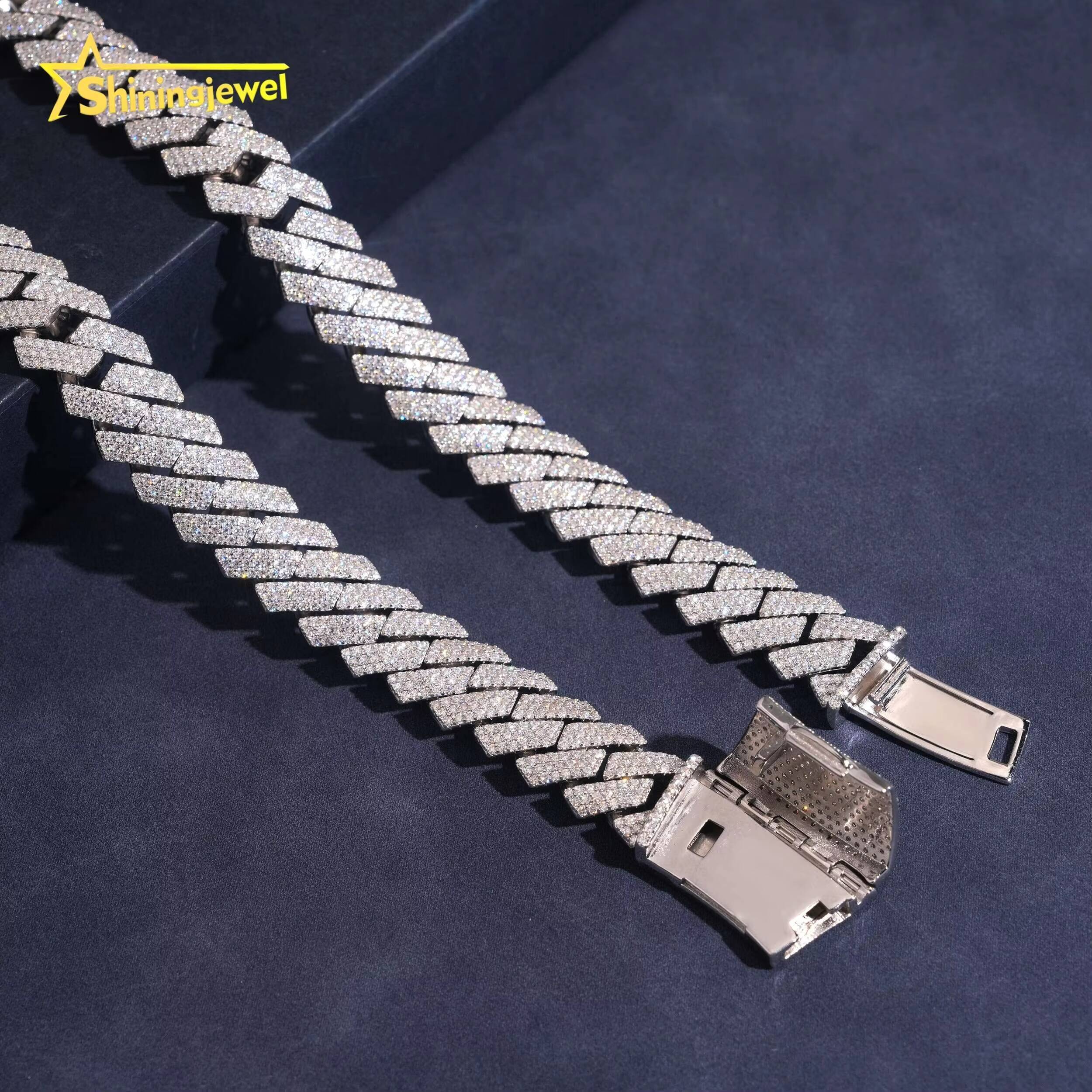 Fine Jewelry Iced Out 15mm Pass Diamond Tester 925 Sterling Silver Moissanite Hip Hop Cuban Link Chains