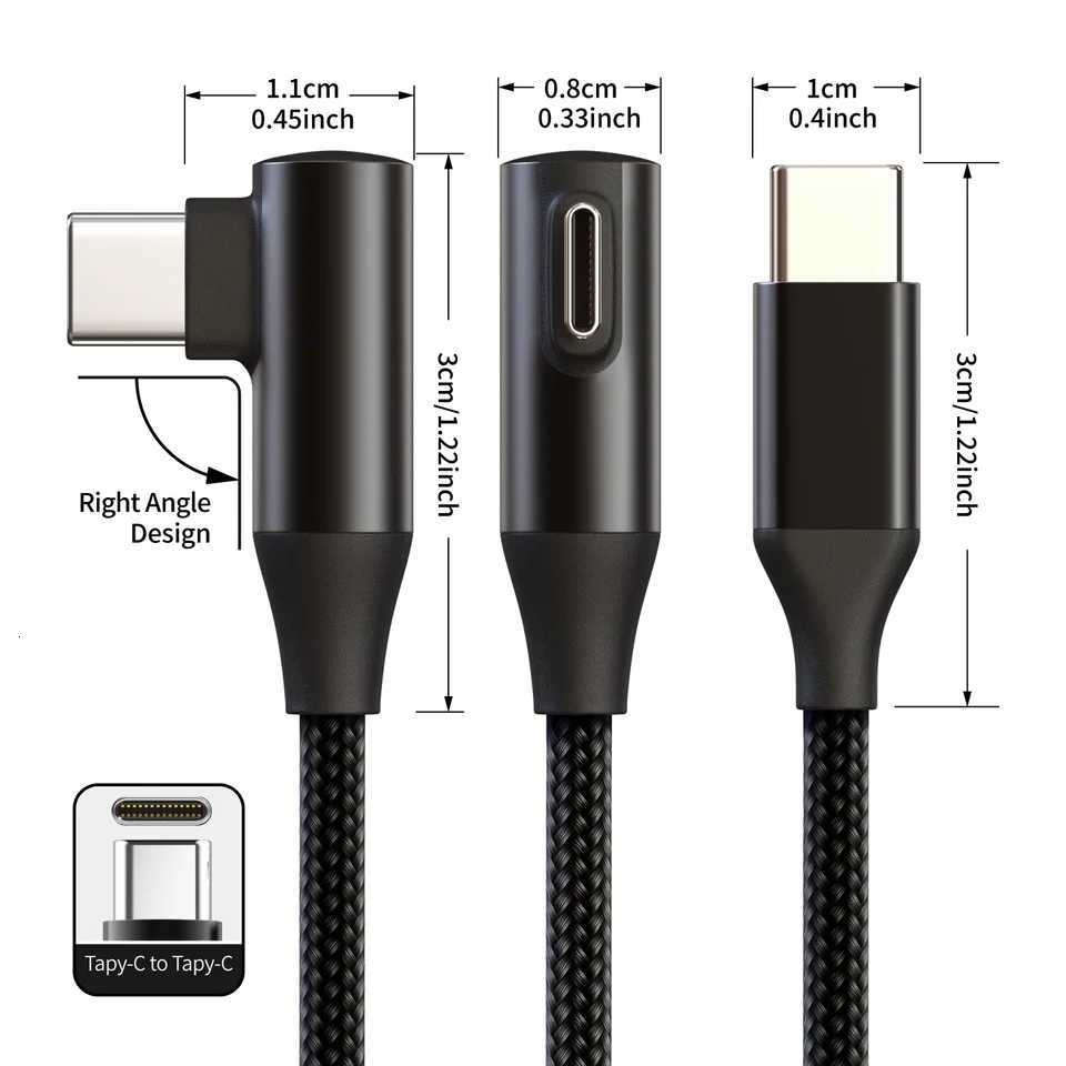 USB-C to Type-C 60W 3A Fast Charging Cable 90 Angled Design Nylon Braided For Type-C phones/tablets/phones 25cm/50cm/1m C251203