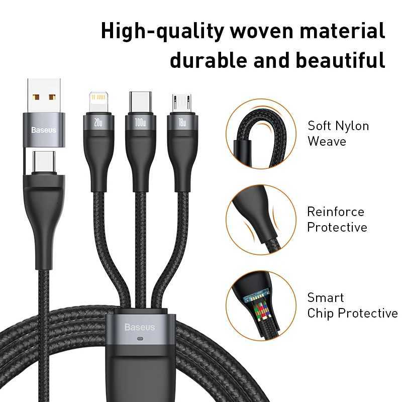 Baseus 3 in 1 USB Type C Cable for iPhone 15 14 13 12 Pro Charger Cable 100W Micro USB Type C Cable for book C251203