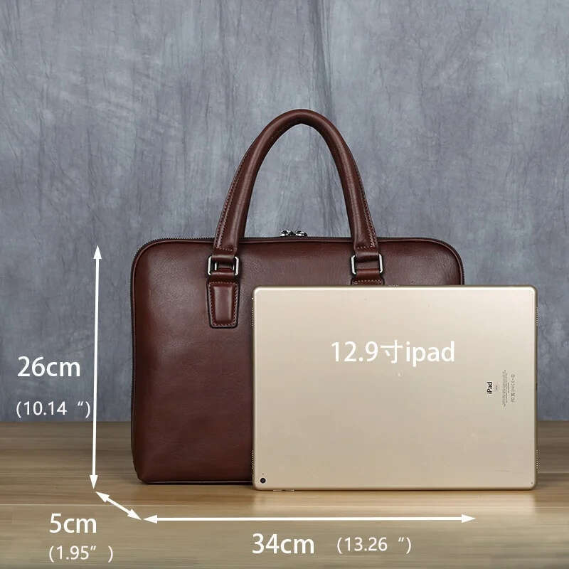 Luxury Bag Designer Vintage Men S Briefcase Top Layer Cowhide Casual Handbag Leather Business Shoulder Messenger Brown Inch Laptop Bag NZPJ