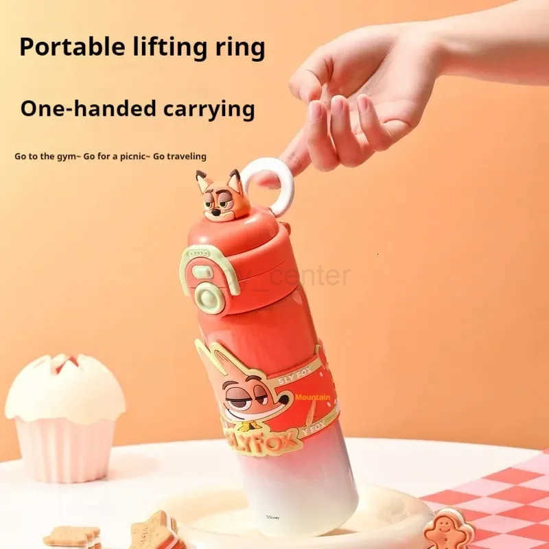 Disney 500ml Stitch Zootopia Cartoon Thermos Nick Judy Hopps Dual-Drinking Straw Cup Cute Printing Student Water Cup Girl Gifts H251203