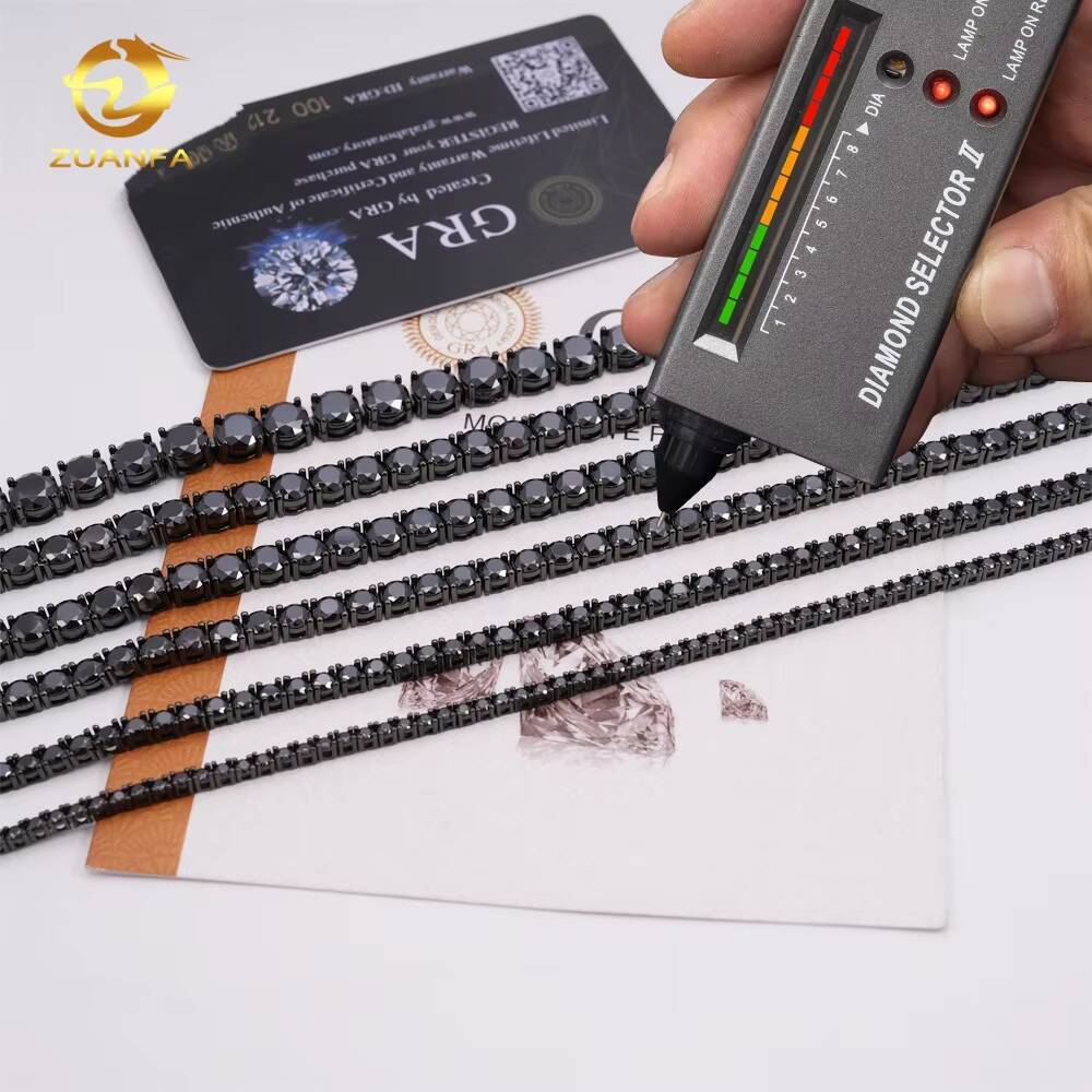 Wholesale Price Solid 925 Silver Hip Hop Jewelry Bracelet Necklace Iced Out 2 to 65mm Black VVS Moissanite Diamond Tennis Chain