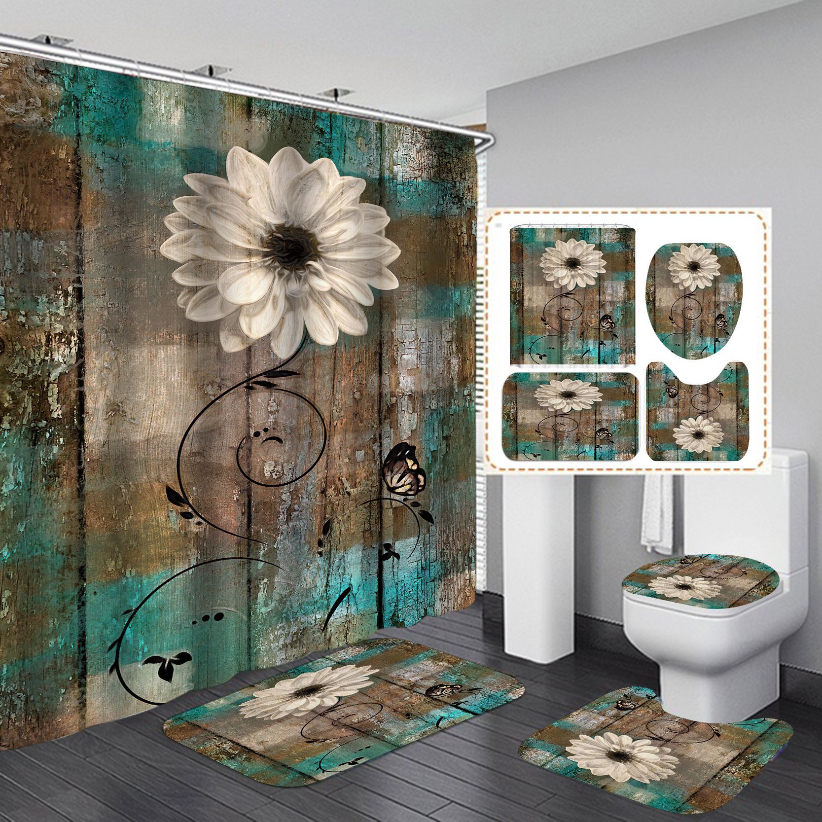 YL-37881 Eco-friendly Shower Curtain with Heat Transfer Printing, Waterproof, Comes with Hooks, Wholesale Available.