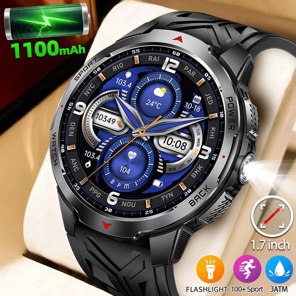 LIGE Men Smart Watch 1100mAh Large Battery 3ATM Waterproof Call Rate Sleep Monitor Flashlight Sports Smartwatch C251203