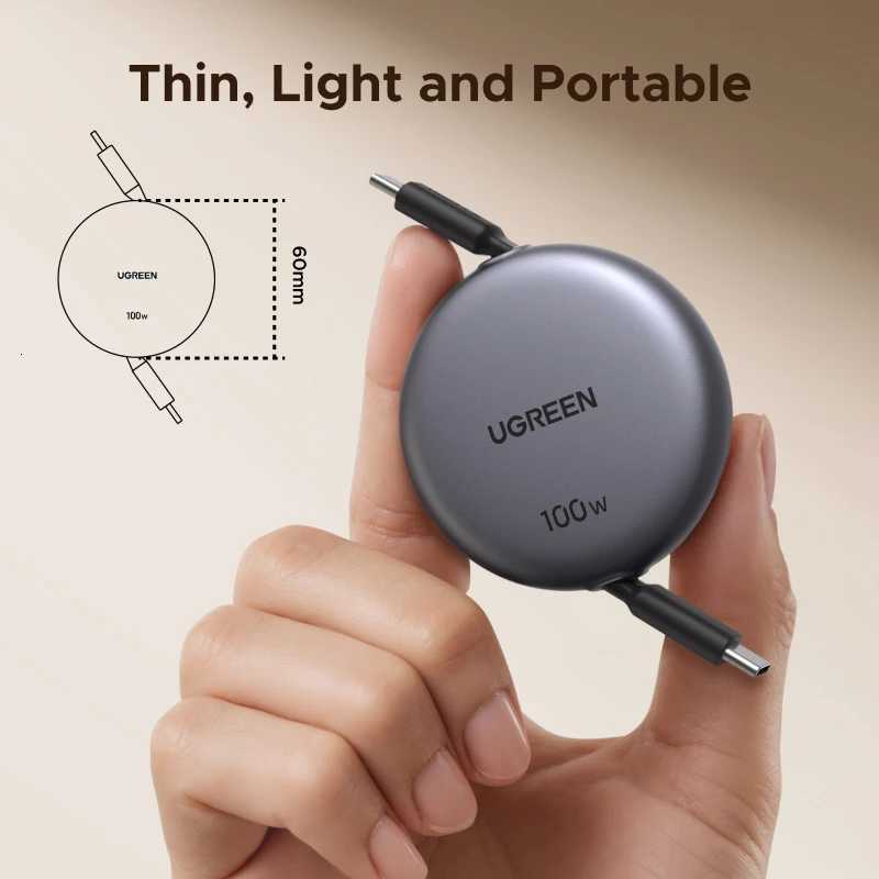 UGREEN Retractable 100W USB C to USB C PD Cable for iPhone 17 16 15 Pro Max PD Fast Charging Data Cord Type C Charger Cable Wire C251203