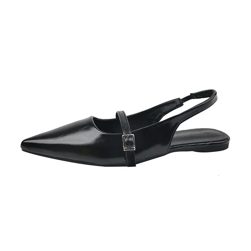 French Flat Black Baotou Sandals Fairy Shoes 2025 Spring and Summer Pointy Diamond Temperament Single Shoes Zapatos De Mujer 251217ww