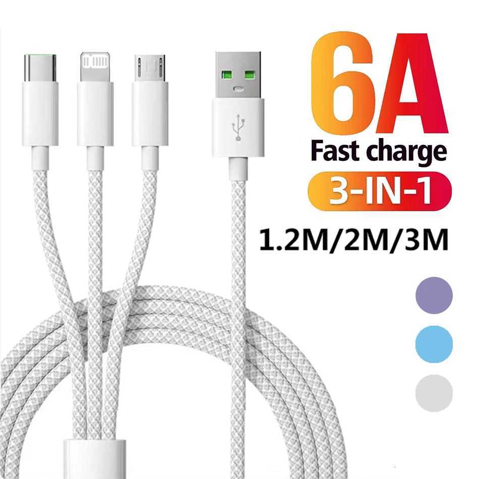 6A 66W 3 in 1 Fast Charging Cable 6A USB Type C Cable USB C Data Cable 3A Micro USB Mobile Phone Cable for 12M/2M/ C251203