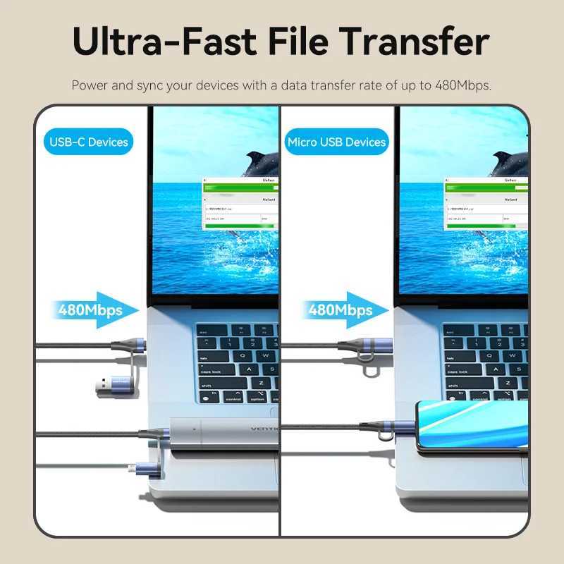 Vention 4 In 1 USB C 100W PD Type C To USB C Fast Charging Cable Usb A to Micro USB For Mobile phone Cable C251203