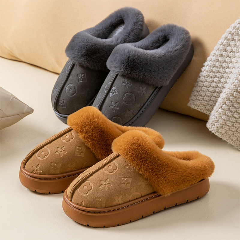Free Shipping Winter Designer New Style Cotton Slippers Plush Warm Thick Sole Couple Home Shoes Outdoor Comfort Versatile Plush Slippers Hot Sale