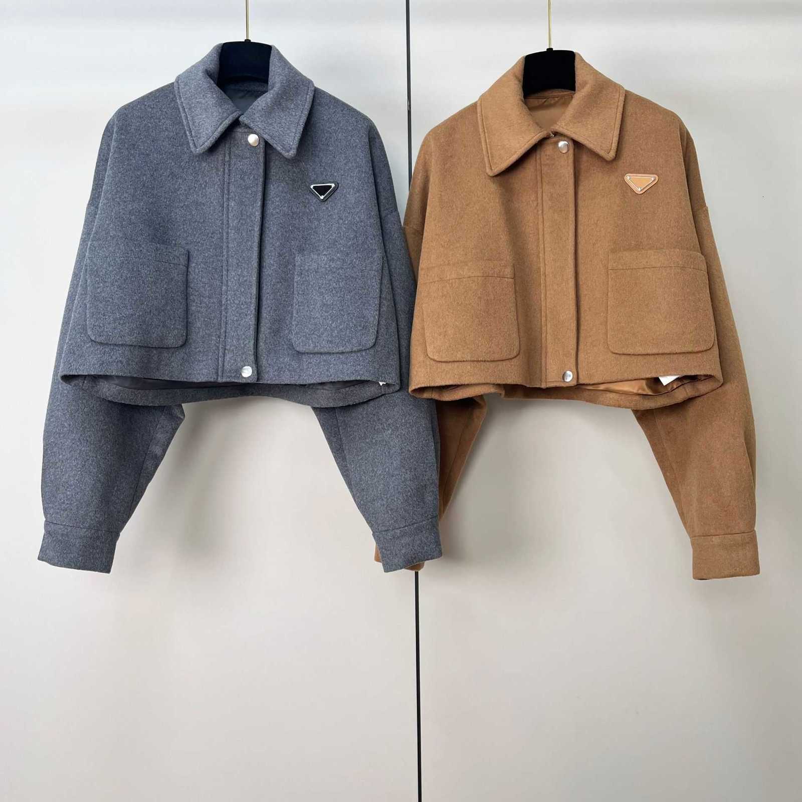 Women's Jackets Designer High Quality Woolen Short Coat for Women Fashion Versatile Double-Sided Denim Workwear Pocket Zipper Jacket Top FV46