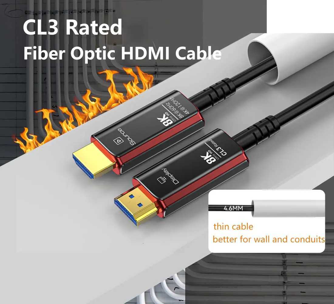 Cables 50FT8K 21 fiber optic Cable CL3 Rated48Gbps 8K60 4K120Hz/144HzeARC HDCP 2223Cpatible for Xbox/PS5 C251203