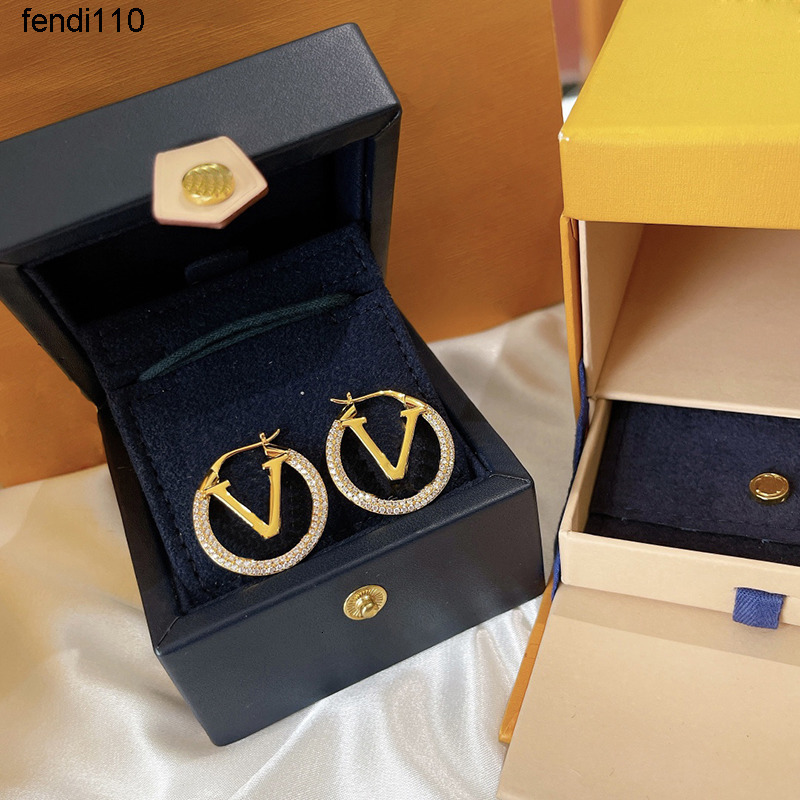 Stud Charm Ring Letter Eardrop Full Diamond Women Charm Classic Brass Ear Stud Lady Outdoor Simple Generous Earring