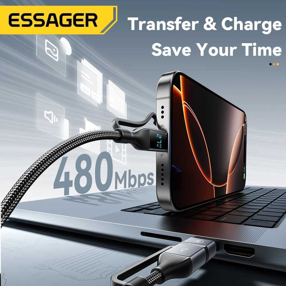 Essager 4 In 1 Digital Display USB Cable Type C 100W PD Fast Charging Wire For iPhone book iPad Type C Lighting Cable C251203
