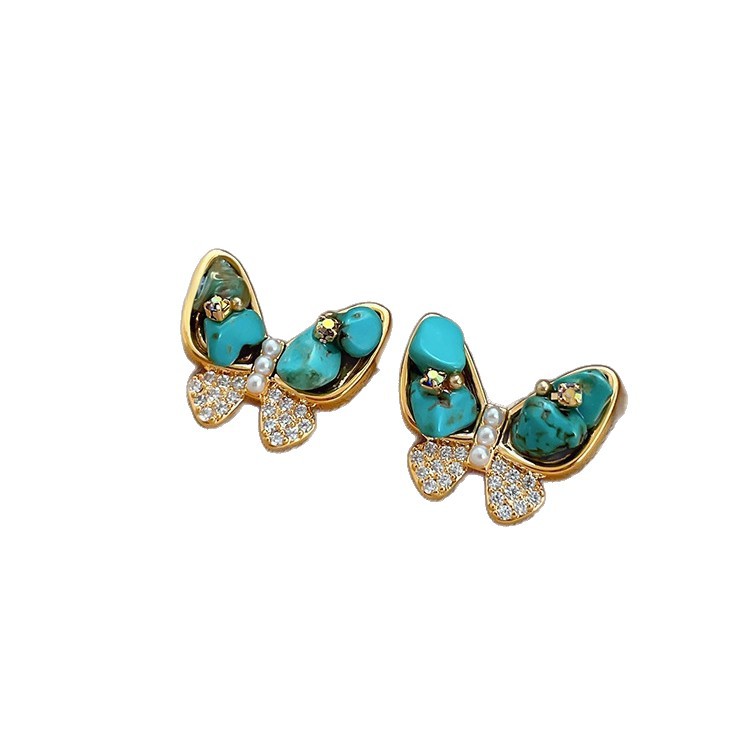 Real Gold Plated Silver Needle Zircon Butterfly Pearl Light Luxury High-end Earrings Design Sense Niche Autumn Winter Ear Jewelry - view 6