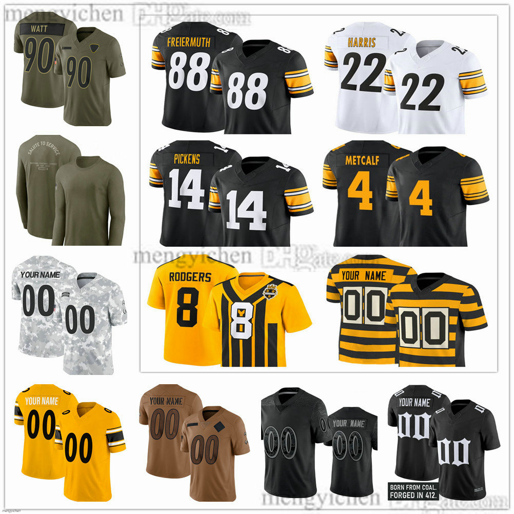 2025 Men's S-4XL Football Jersey 90 T.J. Watt 8 Aaron Rodgers 2 Mason Rudolph 54 Zach Frazier 88 Pat Freiermuth 9 Chris Boswell 97 Cameron Heyward 4 D.K. Metcalf 6 Patrick Queen