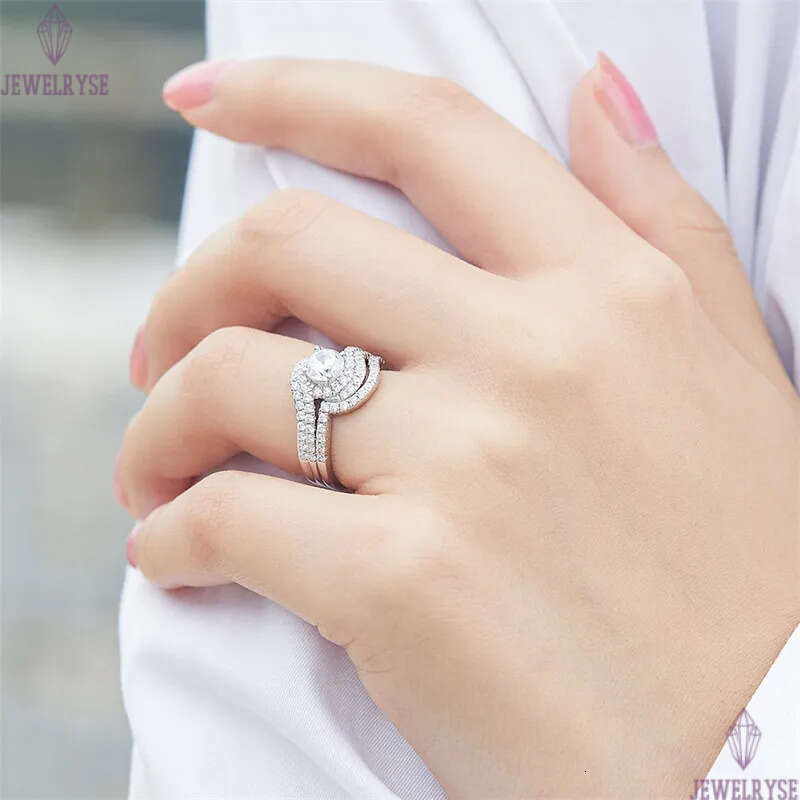 luxury round 2pcs/set stacking diamond designer ring for wed propose s925 sterling silver 5A zirconia engagement wedding rings jewelry woman gift box 