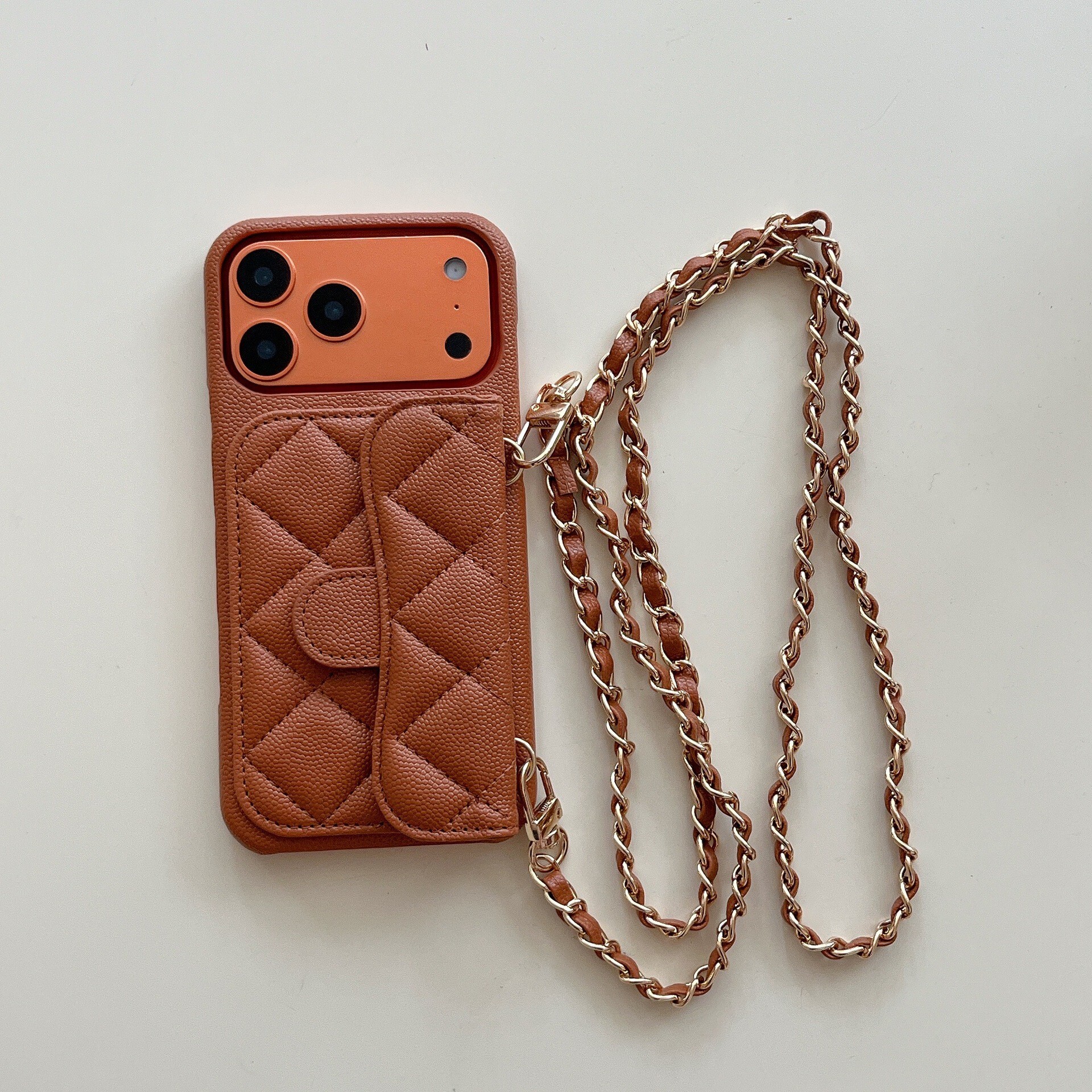 Leather Quilted Card Holder Phone Case iPhone 17 Pro Max Style Apple 16/15/14 Lychee Pattern Hard Case