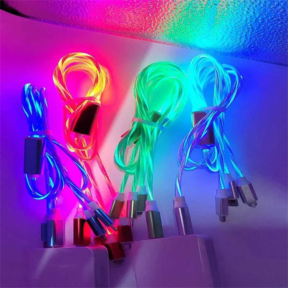 NNBILLI Glowing LED Light 3in1 3A Fast Charging Micro USB Type C Cable For iPhone Redmi Phone Accessories C251203