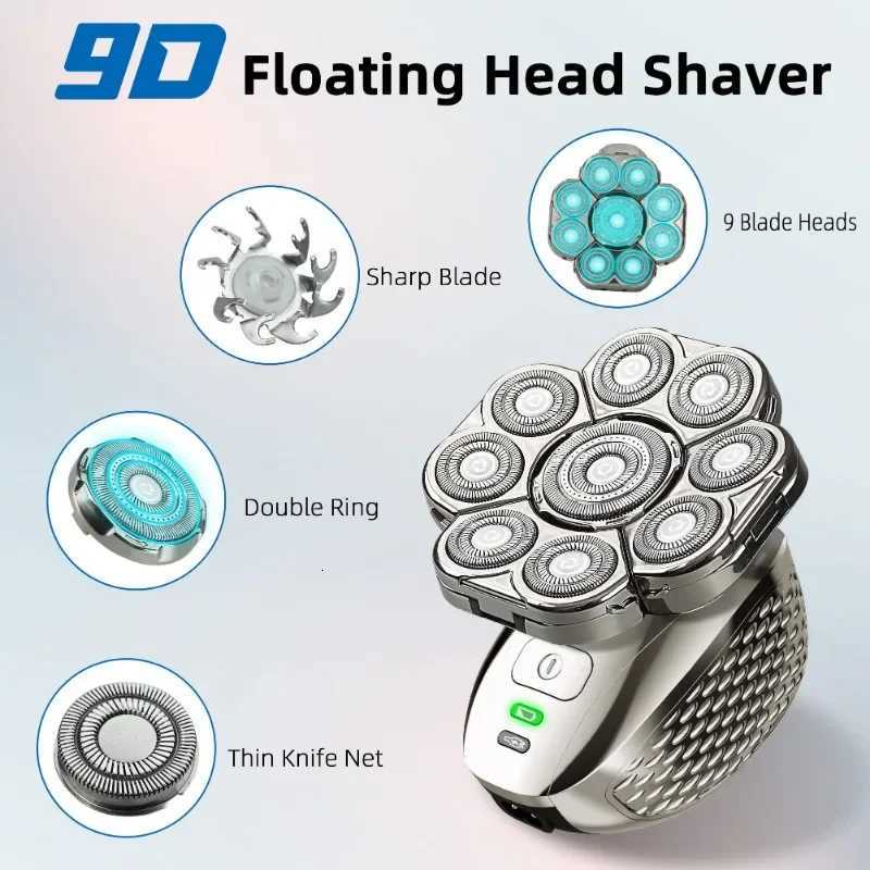 4D Shavers for Bald Men Upgraded 9 Floating s 6-in-1 Rechargeable Waterproof Wet Dry Bald Shavers for Men Y251203