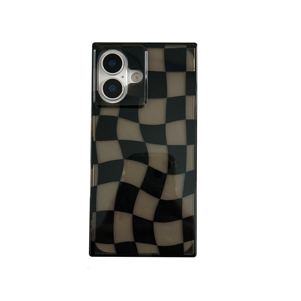 Twisted Checkerboard Phone Case Compatible With iPhone 17 Pro Max Square Transparent Black Shockproof Protective Case Apple 16/15