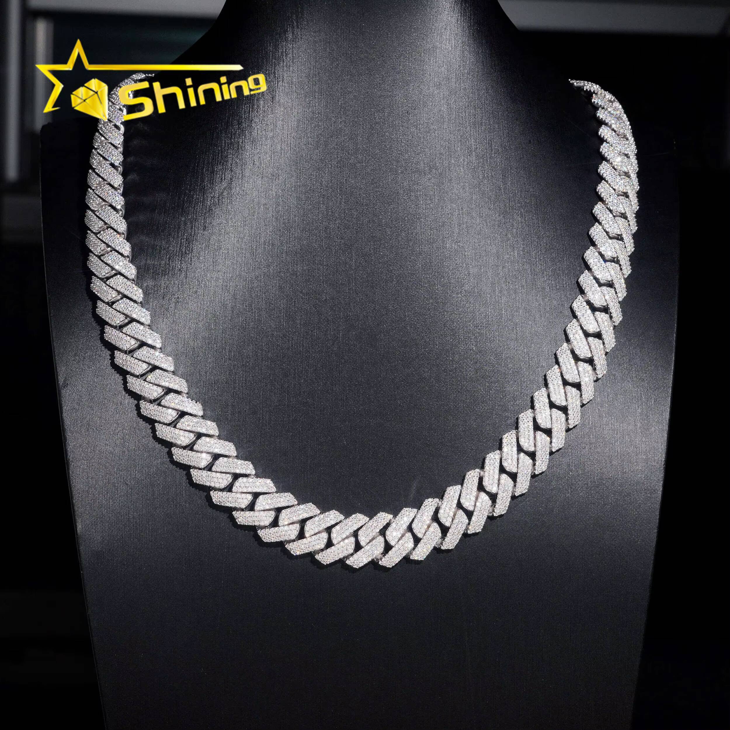 GRA Certificated 15mm 3 Rows Moissanite Cuban Link Chain Hip Hop Jewelry Custom Men 925 Silver Iced Out Diamond Cuban Link