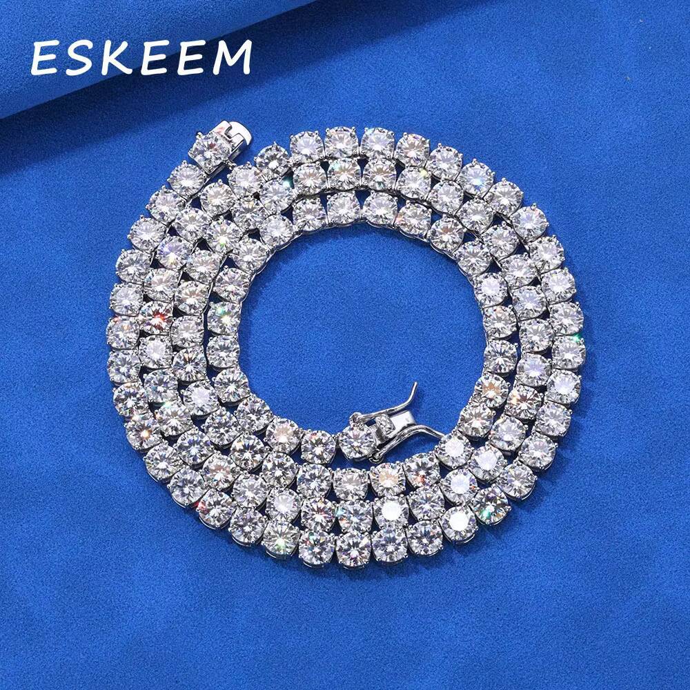Luxury Lab Diamond Tennis Chain 925 Silver Gold Plated Iced Out 5mm VVS Moissanite Necklace Women Men Unisex Jewelry Gift