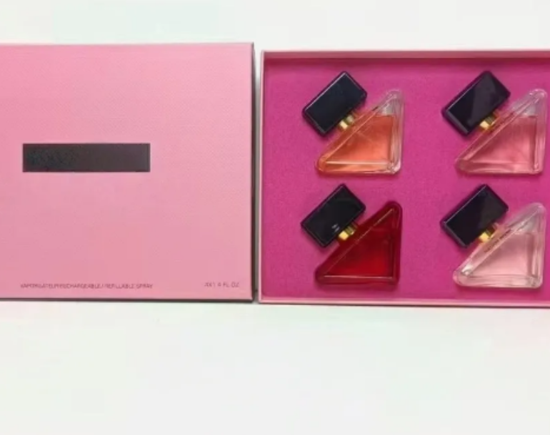 Christmas perfume gift box Set Triangular shape perfume Collection Matte Lipstick l Perfume 4in 1 Cosmetic Kit With Gift Box For Women Lady Christmas Gift Perfumes