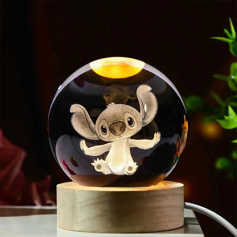 Disney Cartoon Lilo Stitch Night Light Crystal Ball Cute 3D Glass Balls Table Lamp LED Desktop Decoration Christmas Gift Toy H251203 - view 3