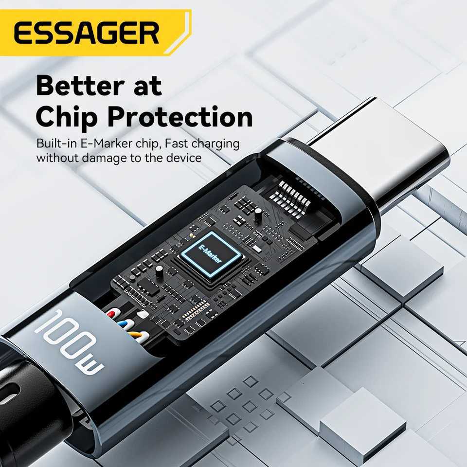 Essager 100W USB Type C Cable 90 LED Digital Display Cable 5A PD Fast Charging For iPhone 16 15 Book C251203