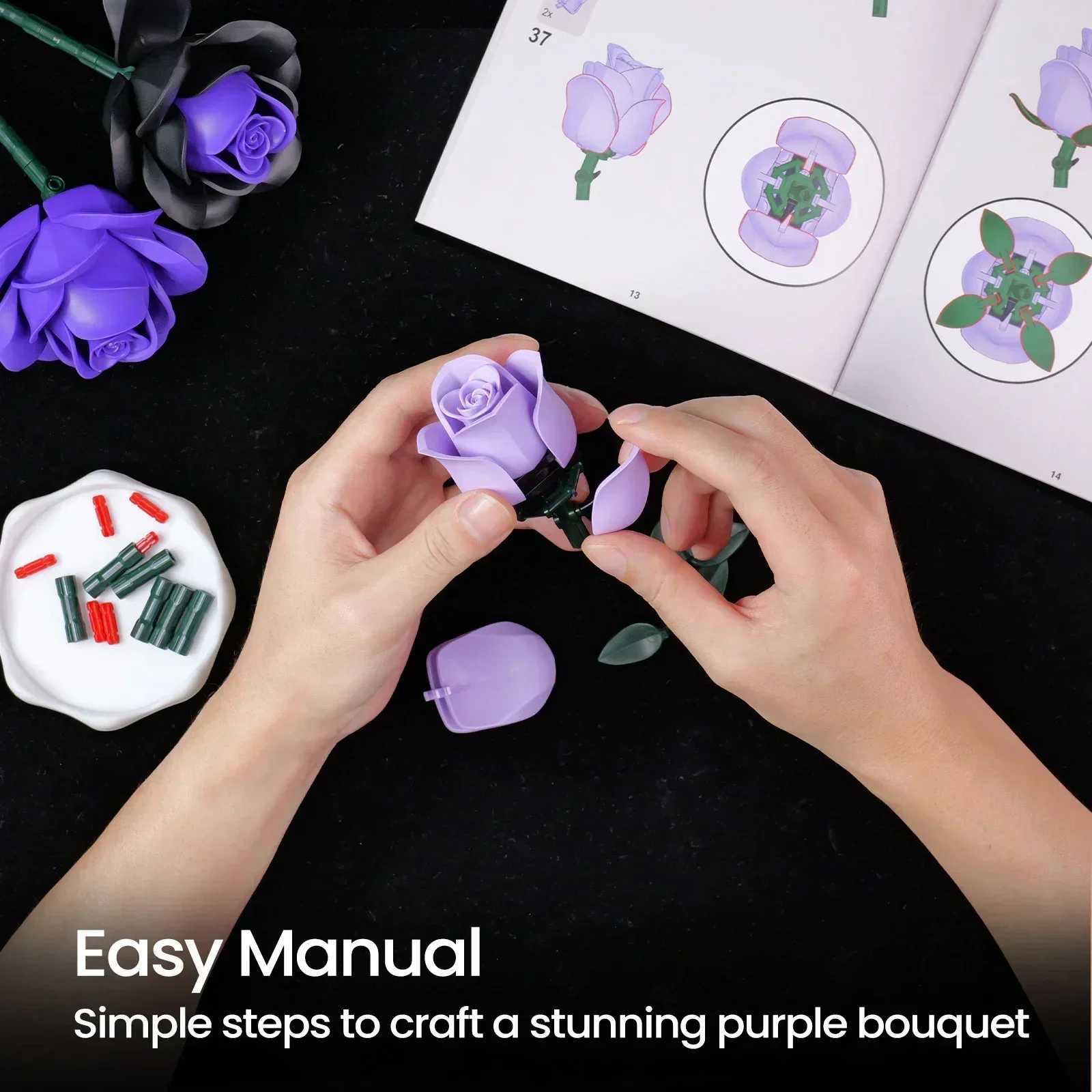 Purple Roses Blocks Flowers Building Set Simated Rose Wedding Floral He Decoration Bouquet Brick Toy Birthday Gift for Adt C251203
