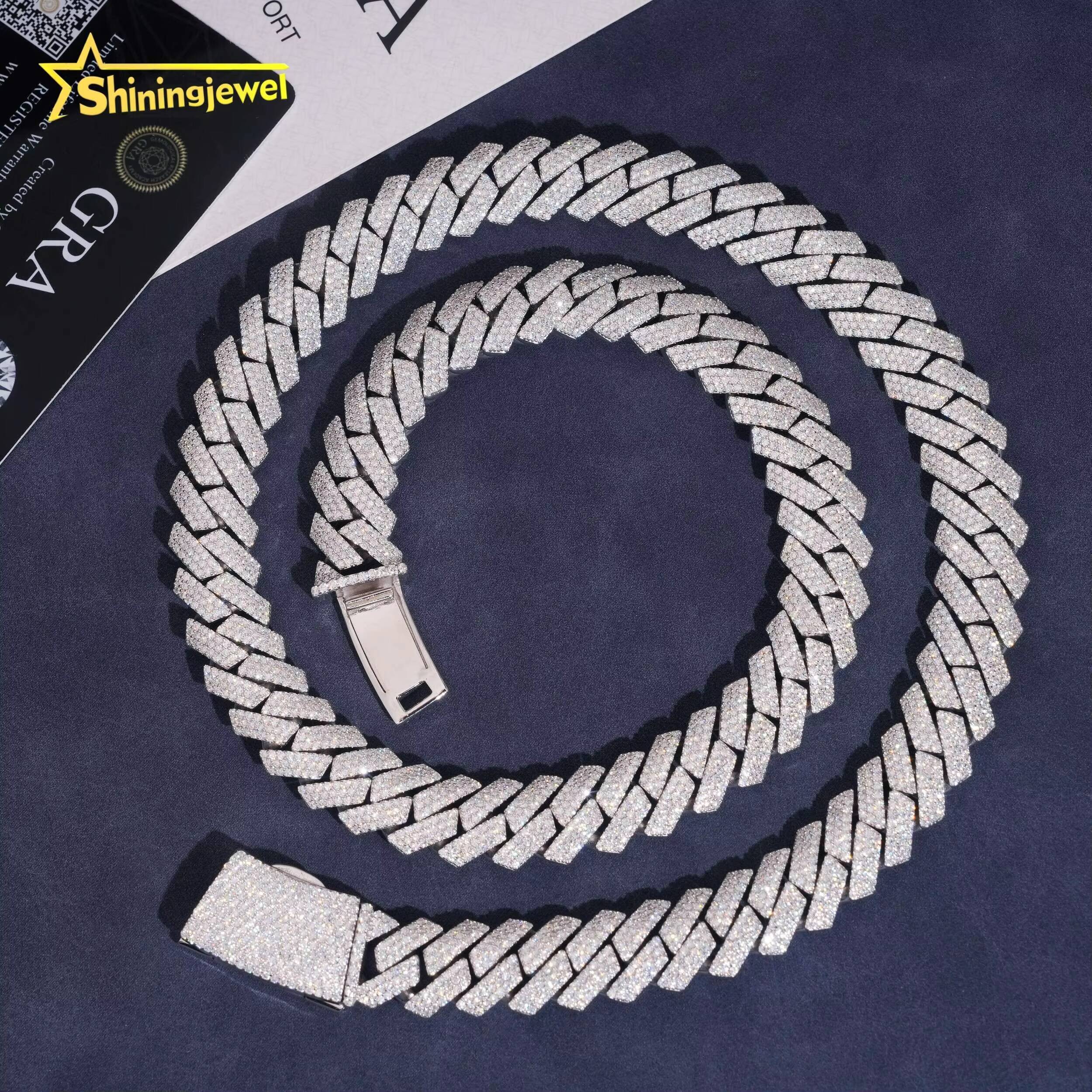 Fine Jewelry Iced Out 15mm Pass Diamond Tester 925 Sterling Silver Moissanite Hip Hop Cuban Link Chains