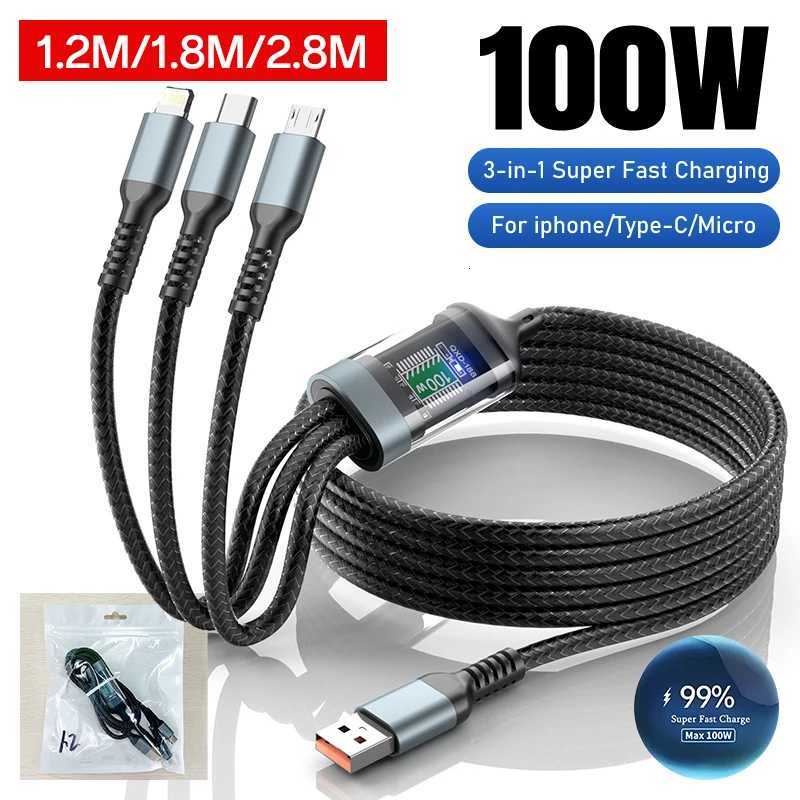 100W 3 in 1 er Fast Charging Cable Micro USB to Type C Cable 3A ot Lamp For iPhone 16 15 C251203