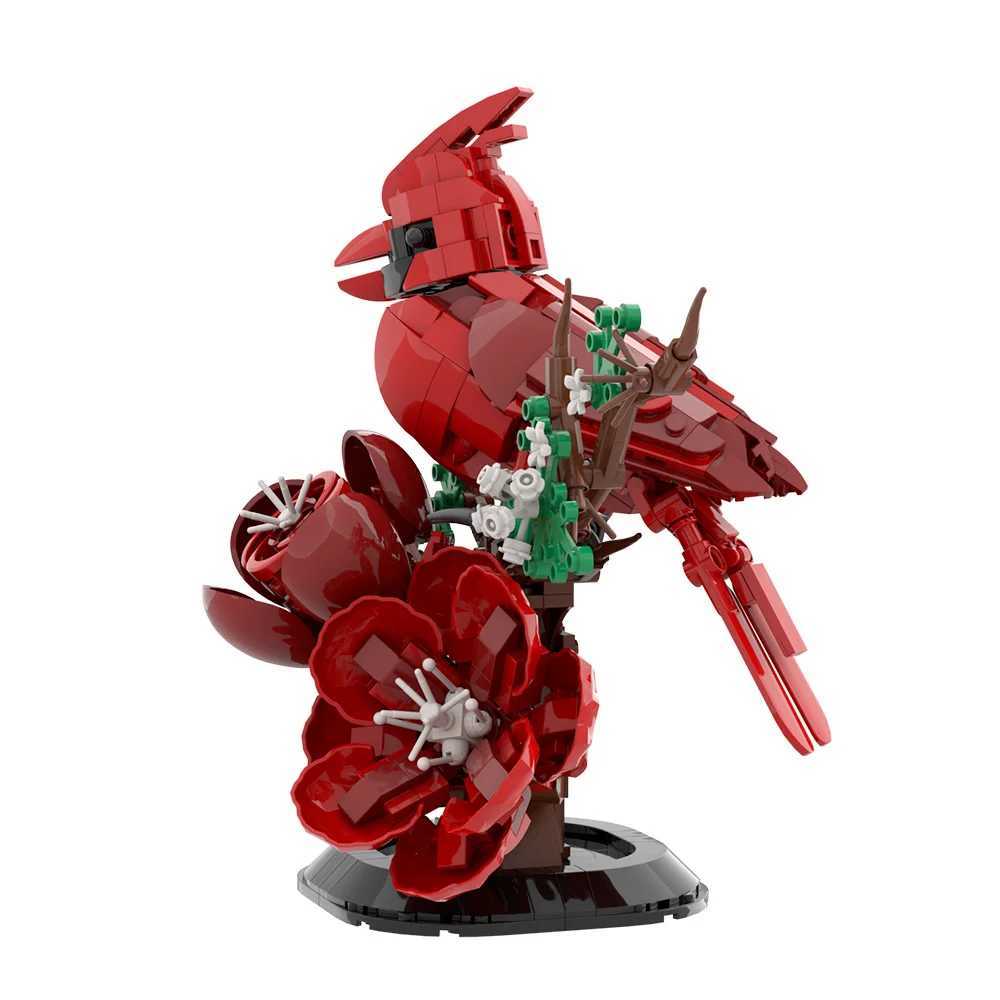 MOC Northern Cardinal 3D Bird Model Building Blocks Red Sparrow with Flower Stand He Pet Brick Toy Adt Gift C251203