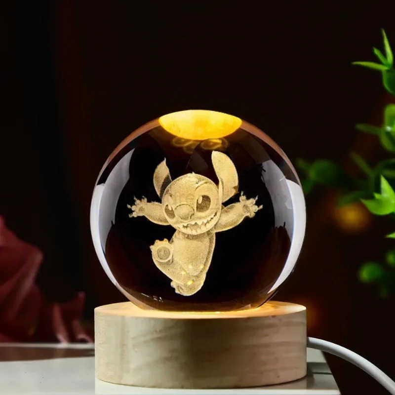 Disney Cartoon Lilo Stitch Night Light Crystal Ball Cute 3D Glass Balls Table Lamp LED Desktop Decoration Christmas Gift Toy H251203 - view 5
