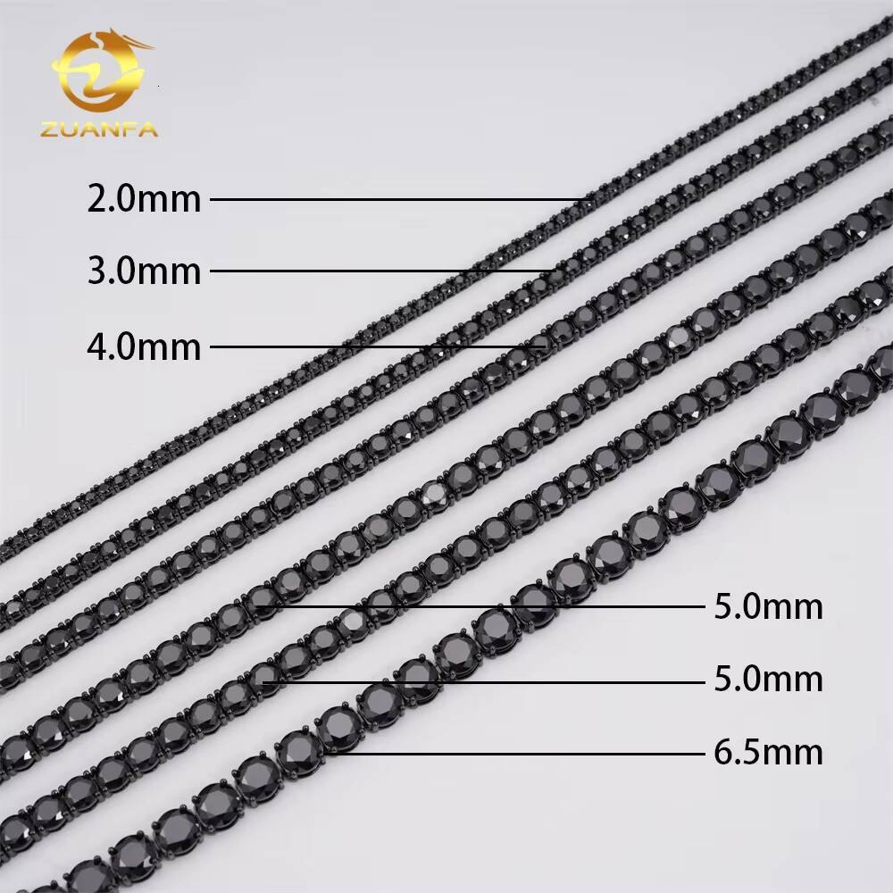 Wholesale Price Solid 925 Silver Hip Hop Jewelry Bracelet Necklace Iced Out 2 to 65mm Black VVS Moissanite Diamond Tennis Chain