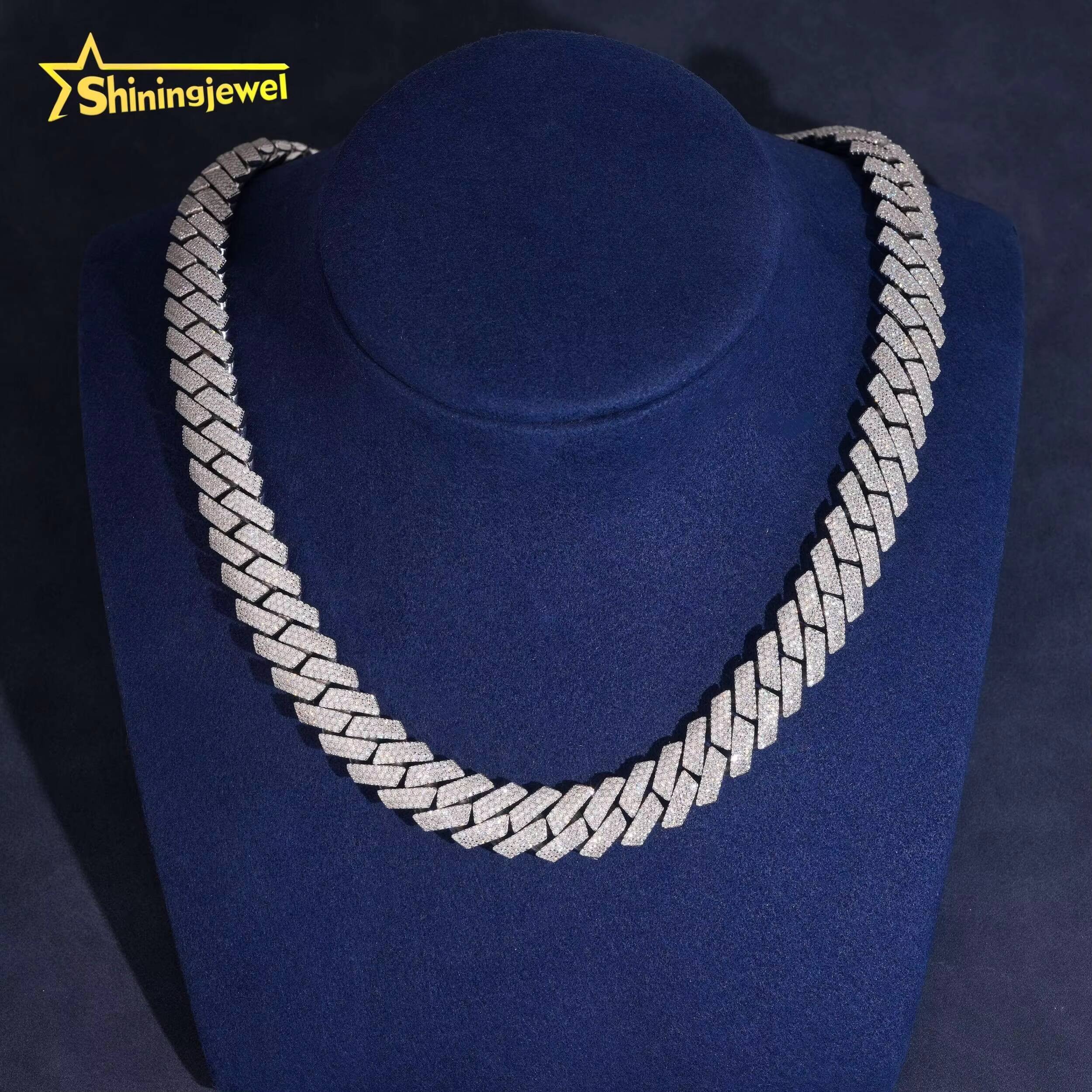 Fine Jewelry Iced Out 15mm Pass Diamond Tester 925 Sterling Silver Moissanite Hip Hop Cuban Link Chains