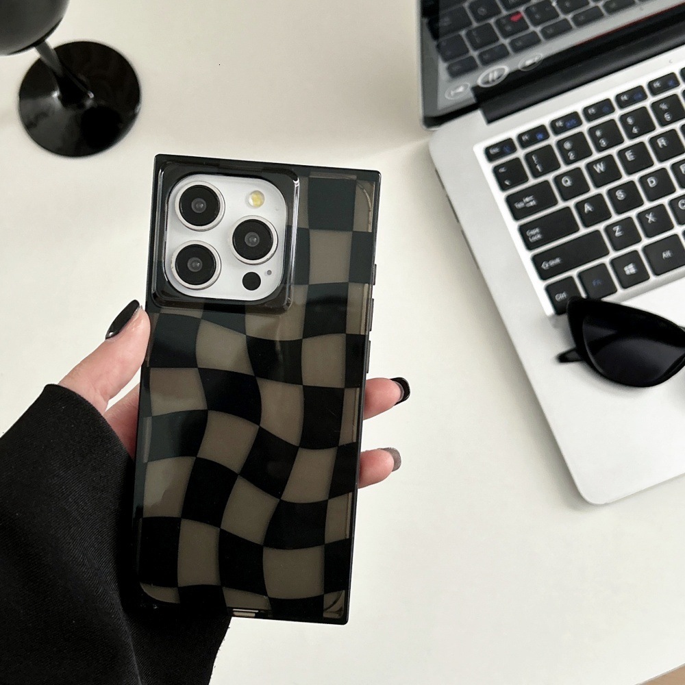 Twisted Checkerboard Phone Case Compatible With iPhone 17 Pro Max Square Transparent Black Shockproof Protective Case Apple 16/15